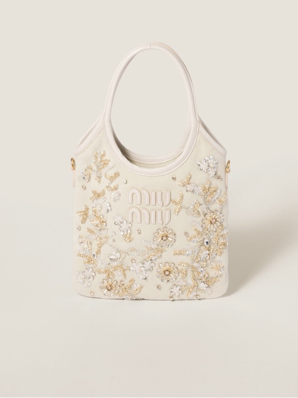 Miu Miu Ivy Bag Embroidered Gabardine Chalk Color